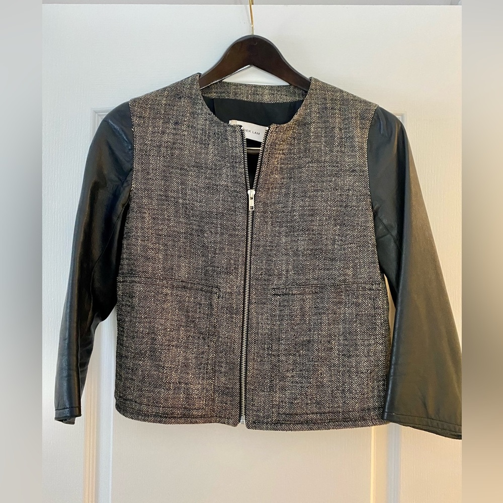 Derek lam crop jacket with leather sleeves